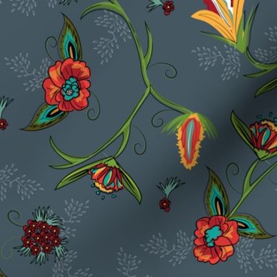 Fall Flowers on Vintage Blue