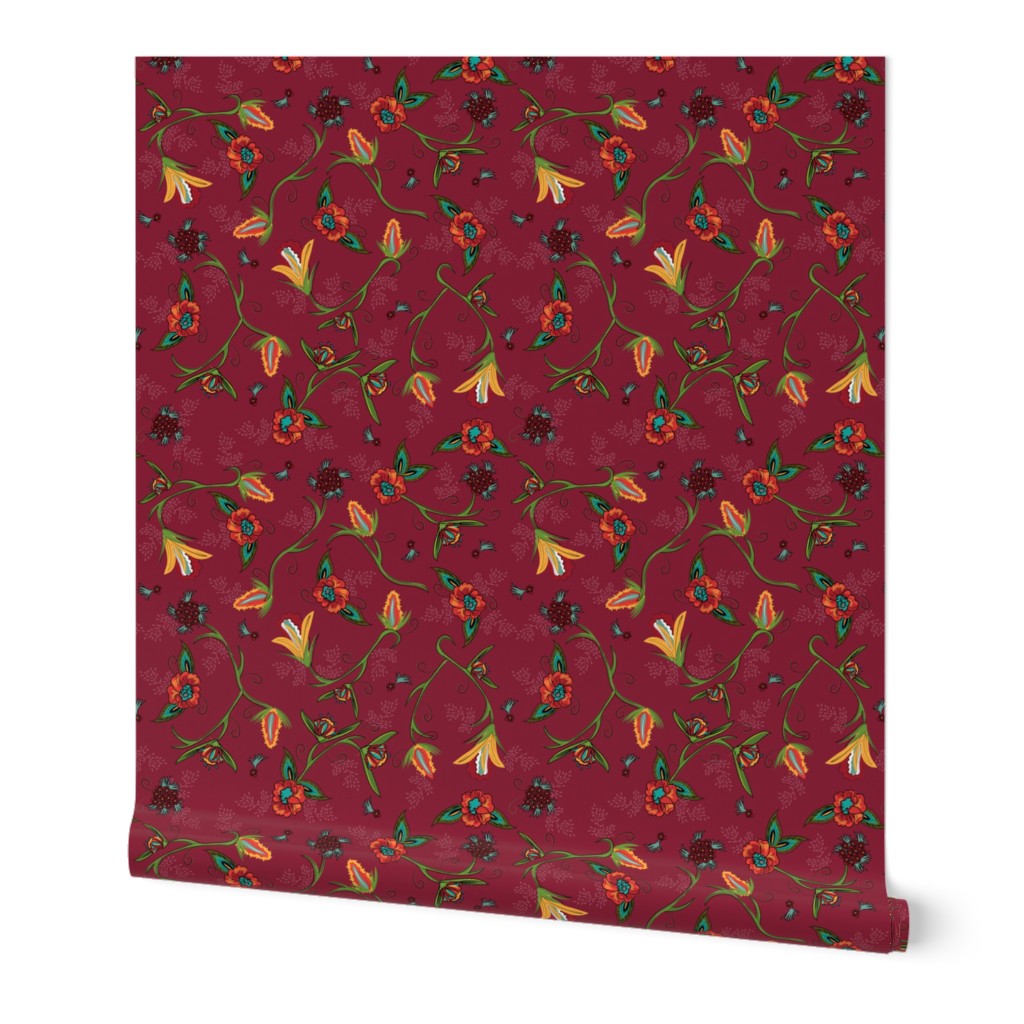 Fall Flowers on Cherry Red