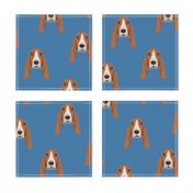 Basset Hound Dog Seamless Pattern - Blue Background