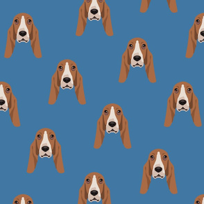 Basset Hound Dog Seamless Pattern - Blue Background