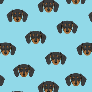 Dachshund Dog Seamless Pattern - Blue Background