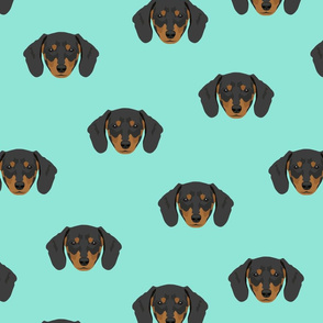 Dachshund Dog Seamless Pattern - Teal Background