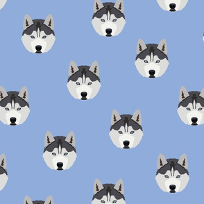 Husky Dog Pattern - Blue Background