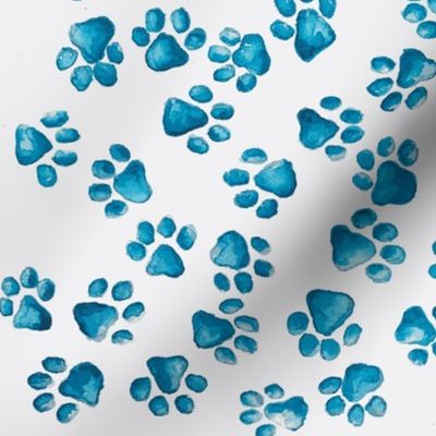 Watercolor Blue Paw Prints