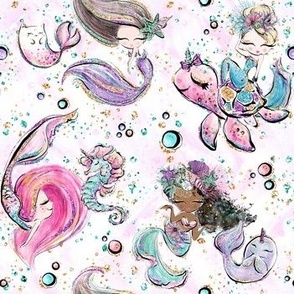 Mermaid seahorse turtle bubbles sparkles glitter 