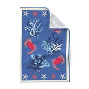 Crabs Tea Towel - blue and coral
