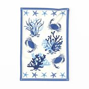 Crabs tea towel - blue and white