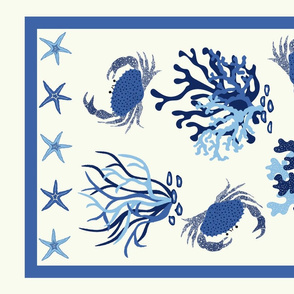 Crabs tea towel - blue and white