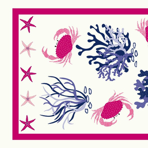 Crabs tea towel - pink and blue