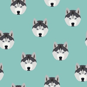 Husky Dog Pattern - Green Background