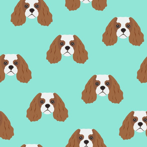 Cavalier King Dog Pattern - Teal Background