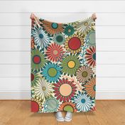 Colorful Mid Century Modern (MCM) Flower Pattern // Cerulean, Burgundy, Red, Orange, Yellow, Green, Forest Green, Blue,, Khaki, Taupe, Cream, Ivory, White // Jumbo Scale