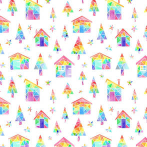 Rainbow Winter Huts - white