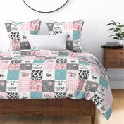 Farm//Little Lady//Love you till the cows come home//Pink&Teal - Wholecloth Cheater Quilt
