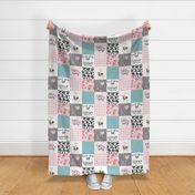 Farm//Little Lady//Love you till the cows come home//Pink&Teal - Wholecloth Cheater Quilt