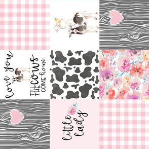 Farm//Little Lady//Love you till the cows come home//Pink&Teal - Wholecloth Cheater Quilt - Rotated