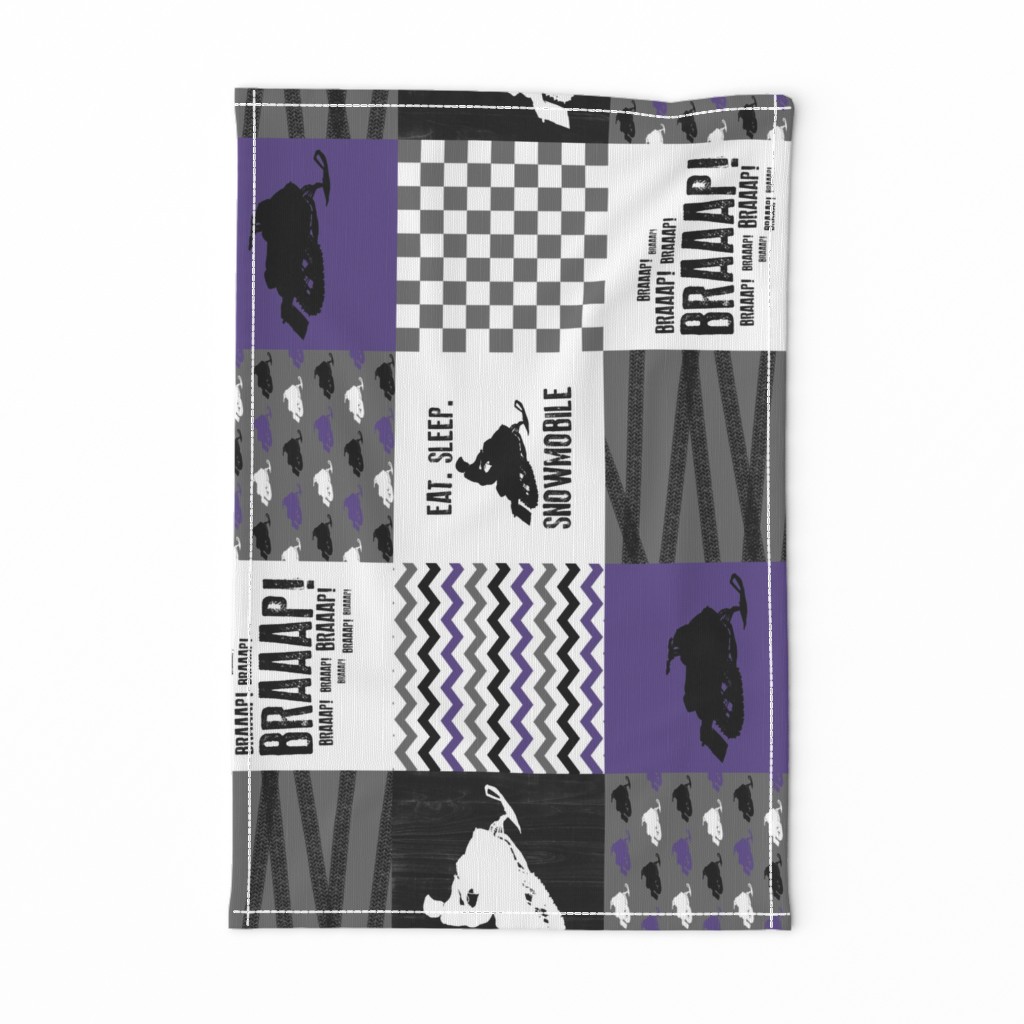 Eat Sleep Snowmobile//Purple - Wholecloth Cheater Quilt - Rotated