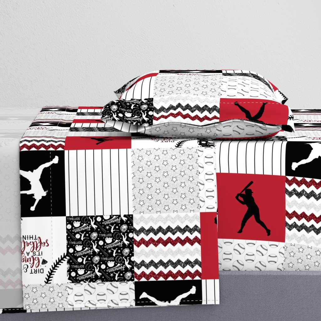 Softball//Dirt&Bling//Red - Wholecloth Cheater Quilt - Rotated