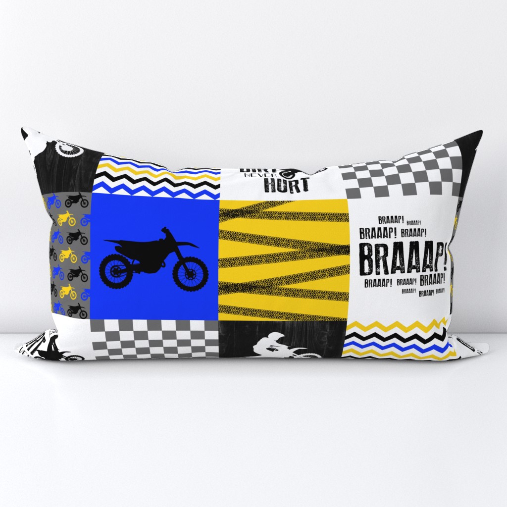 Motocross//A little dirt never hurt//Blue/Yellow - Wholecloth Cheater Quilt 