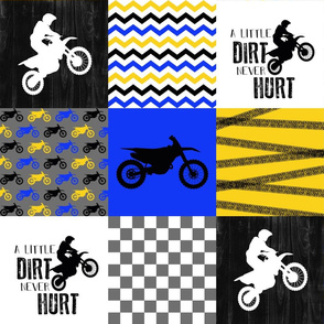 Motocross//A little dirt never hurt//Blue/Yellow - Wholecloth Cheater Quilt 