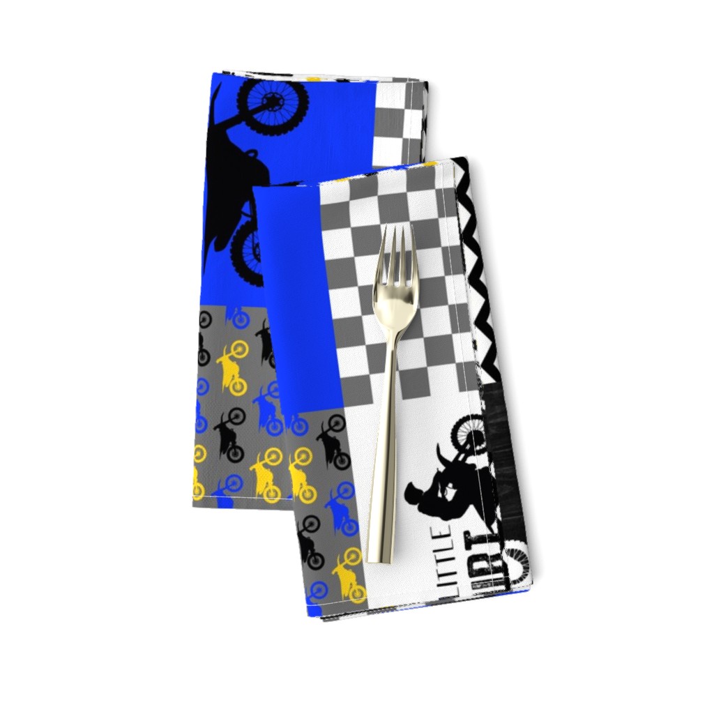 Motocross//A little Dirt Never Hurt//Blue/Yellow - Wholecloth Cheater Quilt - Rotated