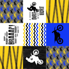 Motocross//A little Dirt Never Hurt//Blue/Yellow - Wholecloth Cheater Quilt - Rotated