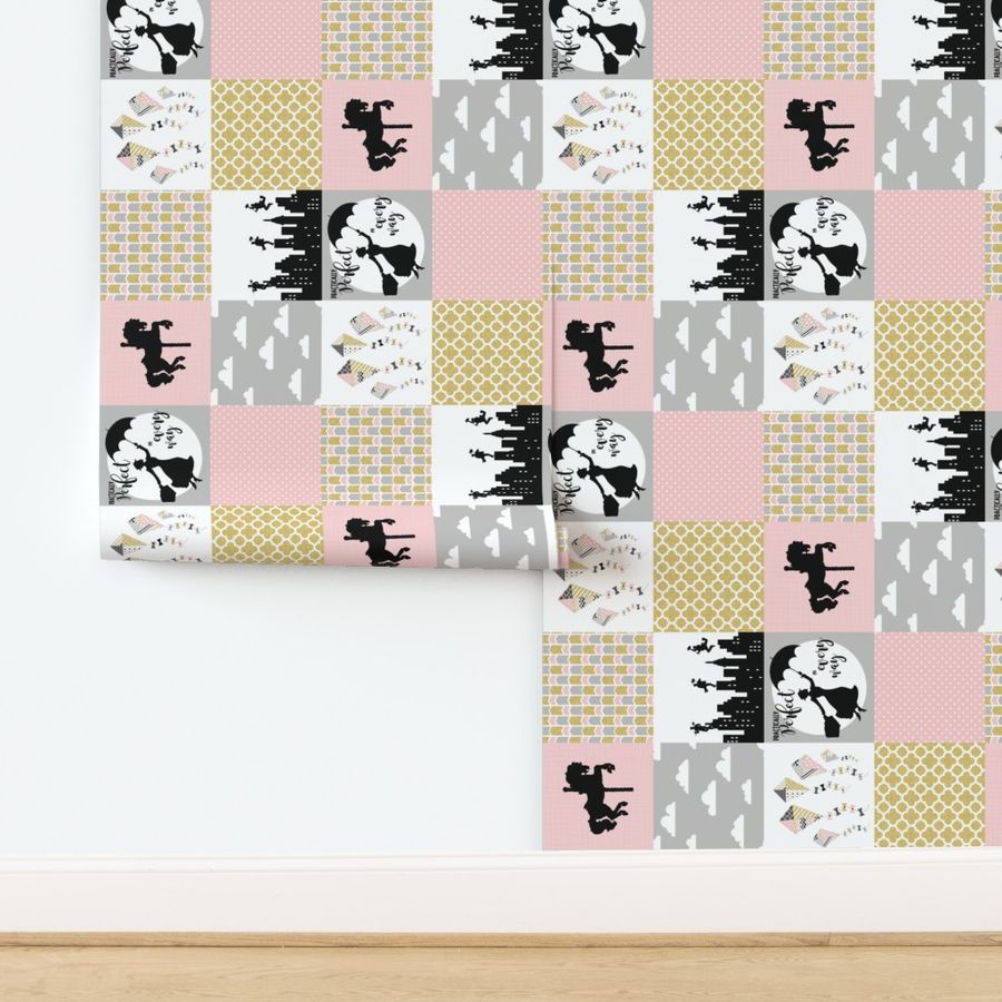 practically perfect//Pink/Gold - Wholecloth Cheater Quilt - Rotated