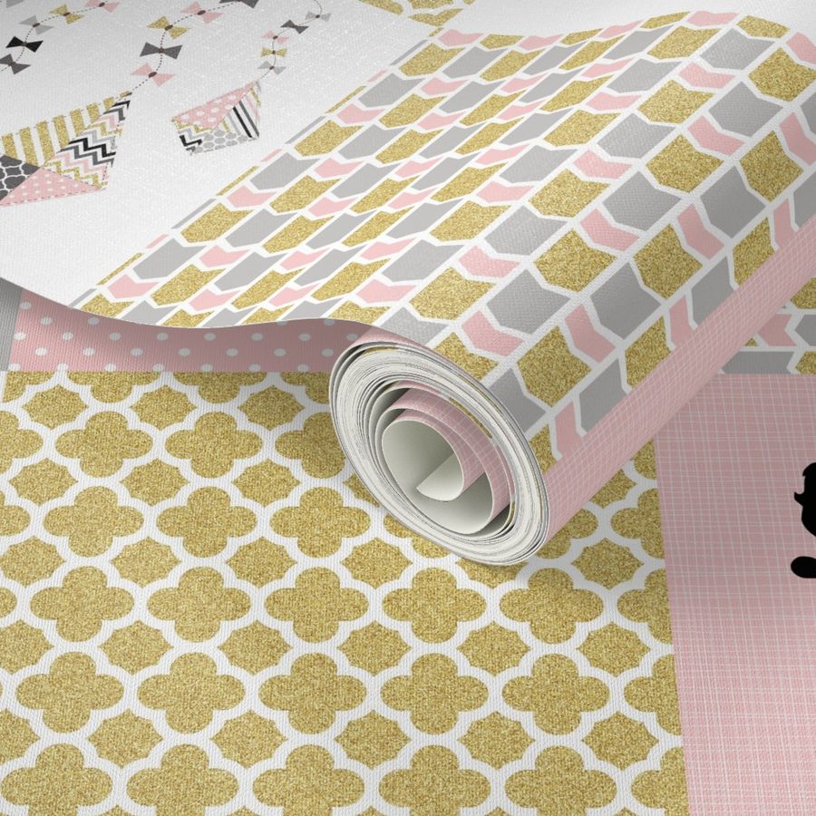 practically perfect//Pink/Gold - Wholecloth Cheater Quilt - Rotated