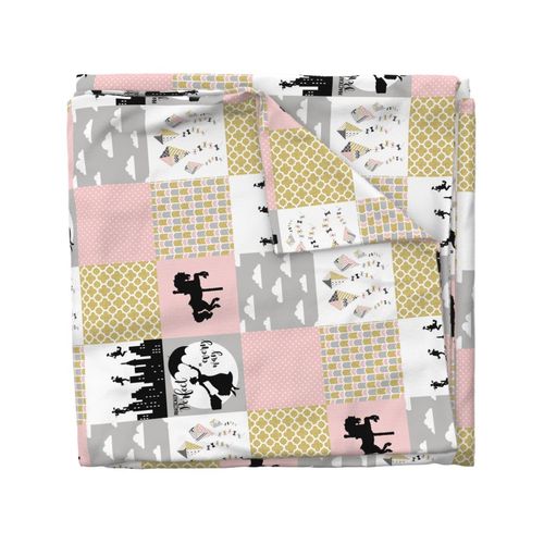 practically perfect//Pink/Gold - Wholecloth Cheater Quilt - Rotated