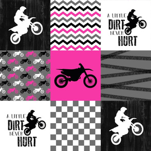 Motocross//A little Dirt Never Hurt//Hot Pink - Wholecloth Cheater Quilt