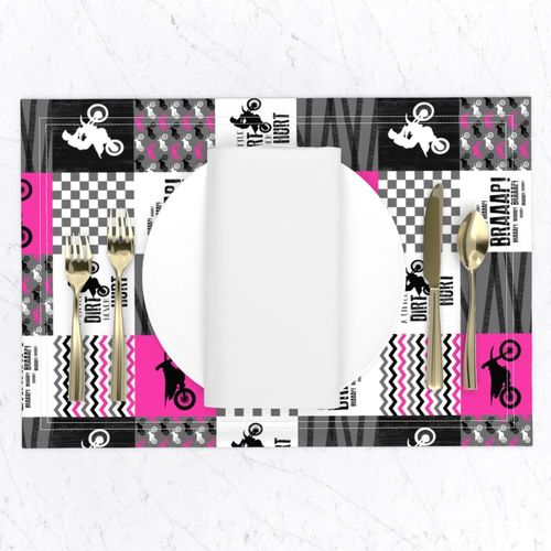 3 inch Motocross//A little dirt never hurt//Hot Pink - Wholecloth Cheater Quilt - Rotated