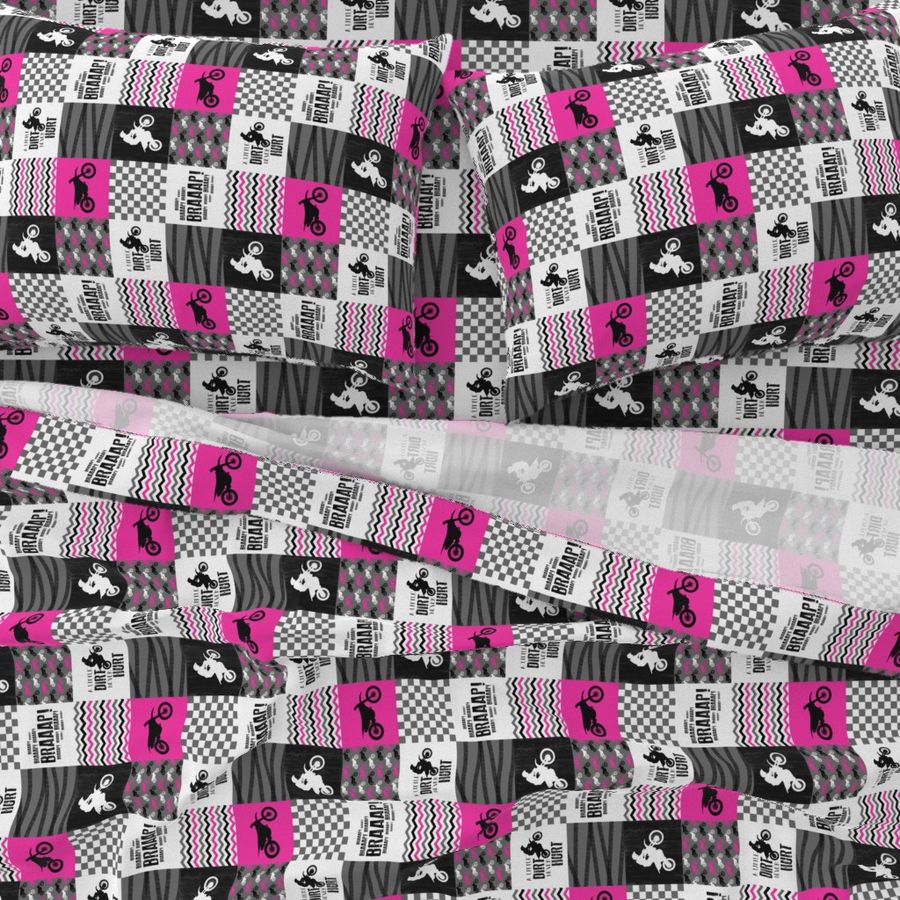 3 inch Motocross//A little dirt never hurt//Hot Pink - Wholecloth Cheater Quilt - Rotated