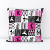 3 inch Motocross//A little dirt never hurt//Hot Pink - Wholecloth Cheater Quilt - Rotated