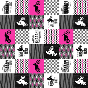 3 inch Motocross//A little dirt never hurt//Hot Pink - Wholecloth Cheater Quilt - Rotated