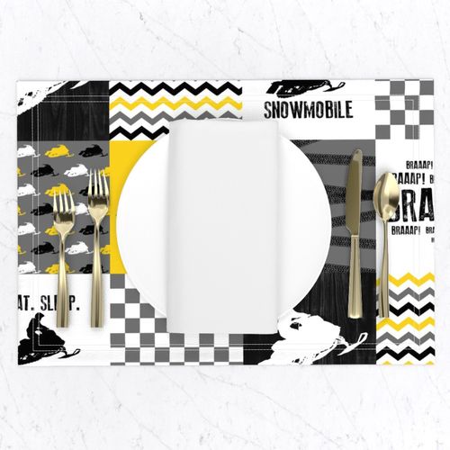 Eat Sleep Snowmobile//Yellow//BRP - Wholecloth Cheater Quilt 