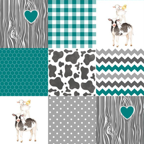 Farm//Love you till the cows come home//Teal - Wholecloth Cheater Quilt