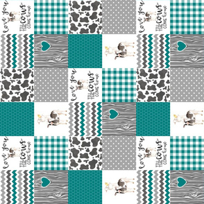 3 inch Farm//Love you till the cows come home//Teal - Wholecloth Cheater Quilt - Rotated