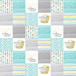 3 inch Goodnight Said the Moon//Let's sleep under the stars//Turquoise - Wholecloth cheater quilt