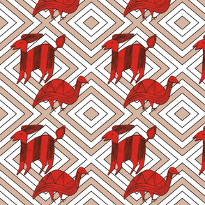 Red Antelope & Guinea Fowl on Taupe & White