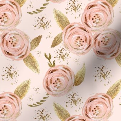 Romantic blush floral roses multi gold glitter medium