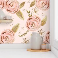 Romantic blush floral roses multi gold glitter medium