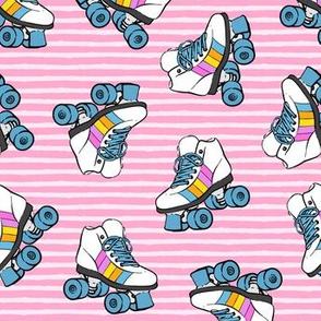 roller skates - blue on pink stripes