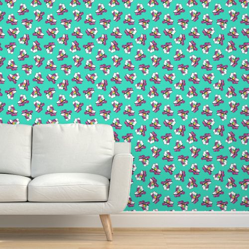 retro, Regenbogen, petrol, Roller Derby, aquamarin, Kinder, Illustration,  Kleidung, Rollschuh, Schlittschuhe, Roller Skates, modisch - Spoonflower