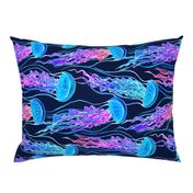 Luminescent Rainbow Jellyfish on Navy Blue - large, rotated