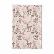 Light Blush pink forest friends deer racoon fox tent golden glitter