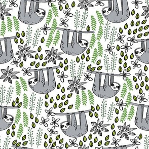 sloth fabric // sloth fabric by the yard, sloth fabric material, sloth fabric uk - cute sloth, sloths, jungle safari, kids nursery fabric - white