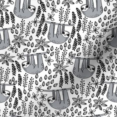 sloth fabric // sloth fabric by the yard, sloth fabric material, sloth fabric uk - cute sloth, sloths, jungle safari, kids nursery fabric - white and black