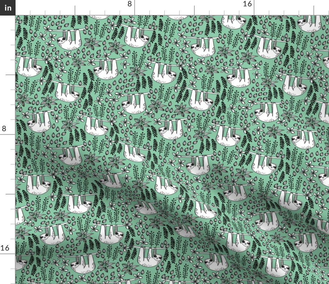 sloth fabric // sloth fabric by the yard, sloth fabric material, sloth fabric uk - cute sloth, sloths, jungle safari, kids nursery fabric - green