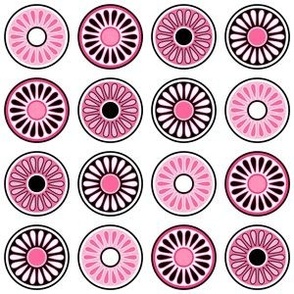 Mid Century Modern Circle Flowers - Pink and Black