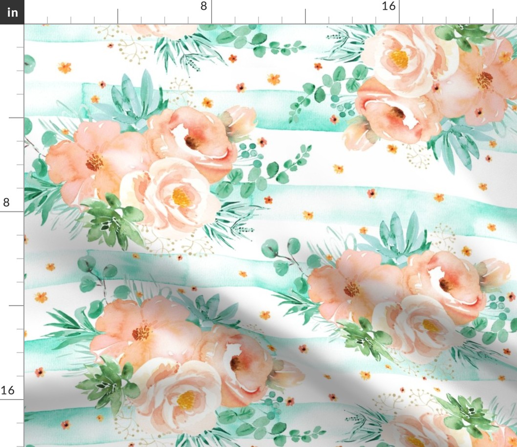Watercolor mint succulents and peach Fabric | Spoonflower